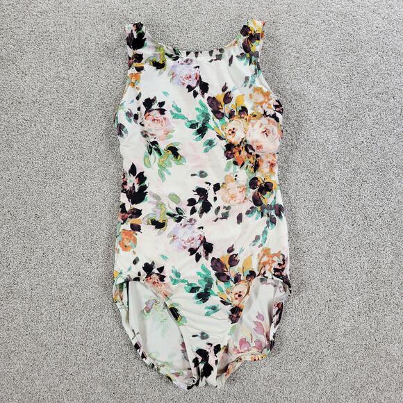 Bleu Ice One Piece Bathing Suit Womens S Cream Floral High Neck Scoop Back Beach - Picture 1 of 12